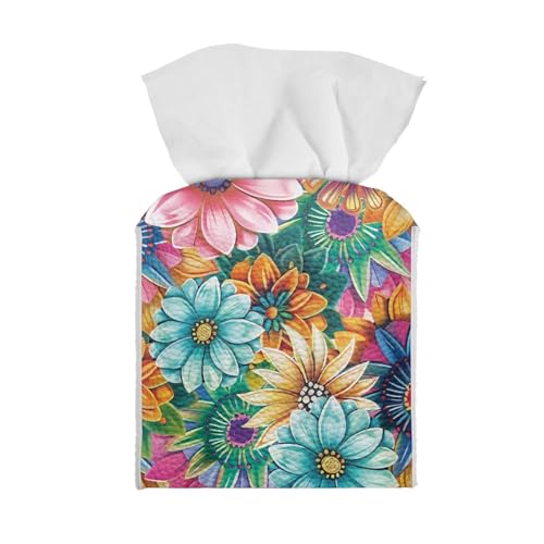 Boho Flowers Dragonfly Tissue Box Cover for Napkin Facial Paper Square Decorative Tissue Box Holder for Bathroom Bedroom PU Leather Tissue Dispenser - color: Boho Flowers Dragonfly