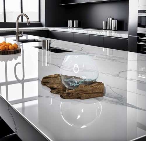 GamalFlow Medium Melted Glass Bowl On Wood Base, Perfect Terrarium or Planter, Brown, About 8" Wide