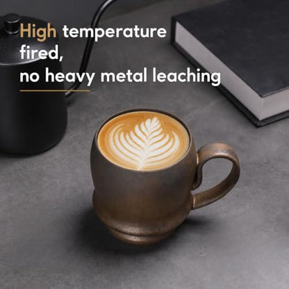 17oz Big Unique Handmade Pottery Coffee Mug with Comfortable Big handle, Reactive Glaze Ceramic Coffee Mug, Artisanal Stoneware Tea Mug,Lead-free Clay, Microwave and Dishwasher safe (Gilt) - color: Gilt