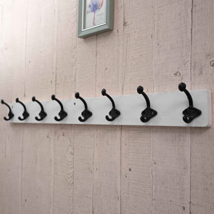 WEBI Rustic Coat Rack Wall Mount,35.43" Long Heavy Duty 8 Cast Iron Coat Hooks Wall Mounted Coat Hanger Hooks for Hanging Coats,Clothes,Jacket,Black on White,2 Packs - color: White, size: 35 Inch(2 Packs)