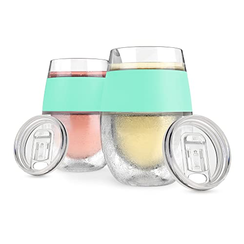 Host Wine Freeze Cup with Lid, Double Wall Insulated, Cooling Freezable Drink with Gel, Glasses for Red and White Wine, 8.5 oz, Set of 2, Mint - color: Mint With Lids