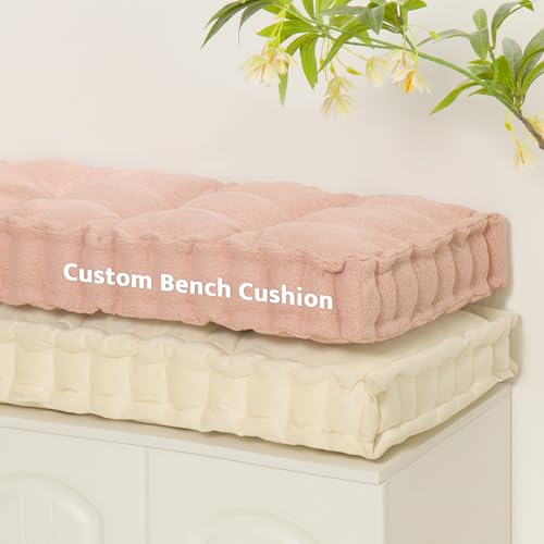 mudilun Custom Bench Cushion Tufted Window Seat Cushions Indoor Custom Color/Size/Ties/Handle Bench Pads 4 Inches Thick