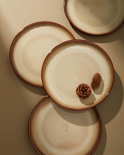 Ceramic Dinnerware Sets for 4, 12pcs Plates and Bowls Sets Dish Set | Stoneware Dishware sets, Microwave & Dishwasher Safe, Cereal Bowls and Dinner Plates Set, Stackable Dishes Set, Brown Yellow - color: Brown Yellow, size: Set (12pcs)