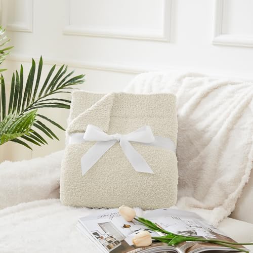 Super Soft Knit Throw Blanket Throw Size Beige - Lightweight Plush Fuzzy Fluffy Warm Cozy Blankets and Throws for Sofa Bed All Season Use, 50x60 inches - color: Beige, size: Throw/Travel(50"x60")