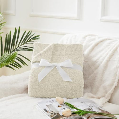 Super Soft Twin Size Beige Knit Throw Blanket - Lightweight Plush Fuzzy Fluffy Warm Cozy Blankets and Throws for Sofa Bed All Season Use, 60x80 inches - color: Beige, size: Twin(60"x80")
