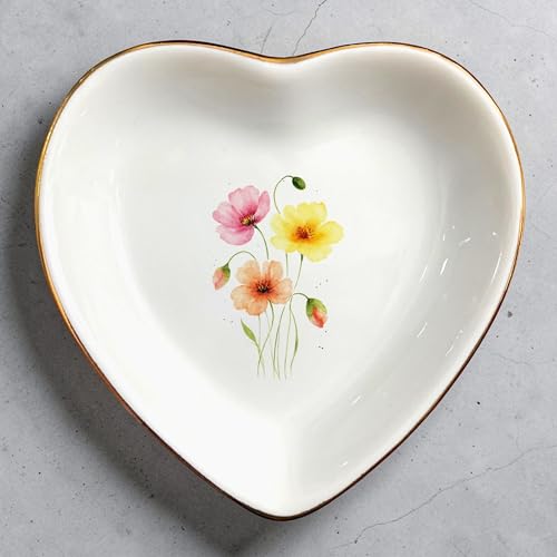 Birth Month Flower Ring Jewelry Dish Tray-Floral Ring Holder for Hippie,Nature,Pace-Birthday Gifts for Mom,Mother-in-law,Step Mom,Aunt,Grandma,Sister,Friends (8 - August (Poppy)) - style: 8 - August (Poppy)