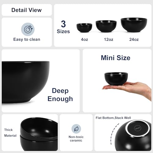 Selamica Ceramic Dipping Bowls 4 oz, Mini Dip Bowls Set of 6 for Sauce, Condiment, Side Dish, Charcuterie Board, Microwave Dishwasher Safe, Matte Black - color: Matte Black, size: 4 Oz