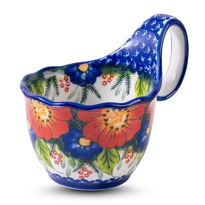 18oz Large Ceramic Soup Mug with Handle, Hand-Painted Floral Style Bowl, High-Fired Stoneware, Microwave & Dishwasher Safe, Ideal for Soup, Cereal, Oatmeal, Stews, and Gifts - color: Red & Blue Fiesta