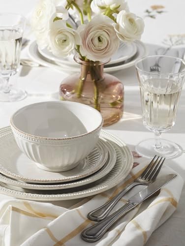 Lenox French Perle Groove White All-Purpose Bowls, Salad Bowl Set for 4 | dishwasher safe | versatile for cereal, soup, or salad | multi-purpose bowl | 6 inch diameter | 3 inch, 20oz - style: All-Purpose Bowls, Set of 4
