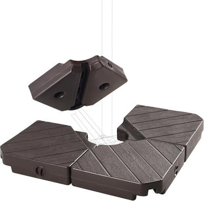FRUITEAM Patio Cantilever Umbrella Base Weight, 4-Piece Offset Umbrella Base Stand Heavy Duty, Wind-Resistant, Water & Sand Filled Base Up to 180 LBS - color: Brown