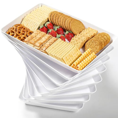 8 Pack, 16" x 11" Large White Serving Trays Set - Reusable Plastic Serving Platters for Cookie, Appetizer, Charcuterie, Snack, Dessert, Party Food Display - Stackable Kitchen CounterTop Tray, BPA Free - size: 8 Pack - 16" x 11"