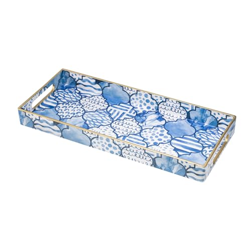 Bathroom Vanity for Countertop, Plastic Decorative Trays | Plastic Serving Tray, Storage Dresser Trays Organizer for Toilet Tank, Jewelry, Makeup, 13.8" X 6" X 1.57", Moroccan - color: Bohemian-1