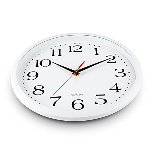 Bernhard Products White Wall Clock Silent Non Ticking, 12 Inch Quality Quartz Battery Operated Round Easy to Read Home/Office/Kitchen/Classroom/School Sweep Clock, Black Hands - color: White, size: 12 Inch
