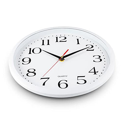 Bernhard Products White Wall Clock Silent Non Ticking, 12 Inch Quality Quartz Battery Operated Round Easy to Read Home/Office/Kitchen/Classroom/School Sweep Clock, Black Hands - color: White, size: 12 Inch