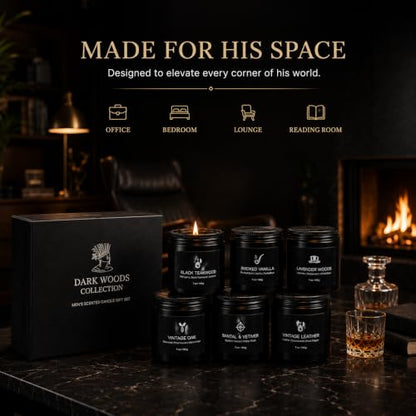 Scented Candles for Men, 6 Masculine Scents Set, 7 oz Each | 200H Burn Time, Woody Manly Gift Set, 7% Oil - size: 6 Pack - New Aroma
