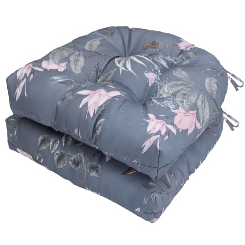 Gnostik Outdoor Indoor Floral Seat Cushions 18.6"X18.6" Waterproof Patio Chair Pads for Porch, Dining, Garden, Balcony, Office Set of 2 - color: Floral Grey
