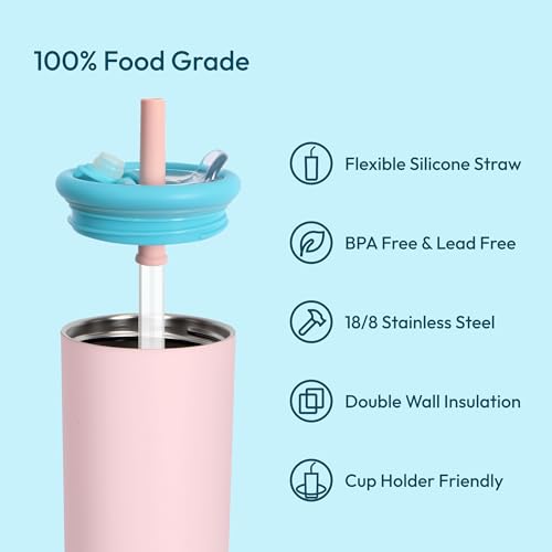 25 oz Candy Tumbler, Insulated Water Bottle with Straw Lid | Double Wall Stainless Steel, 2-in-1 Lid, Flexible Straw, Cup Holder Friendly, Dishwasher Safe, BPA Free, Pastel Pink - color: Pastel Pink, size: 25 Ounces