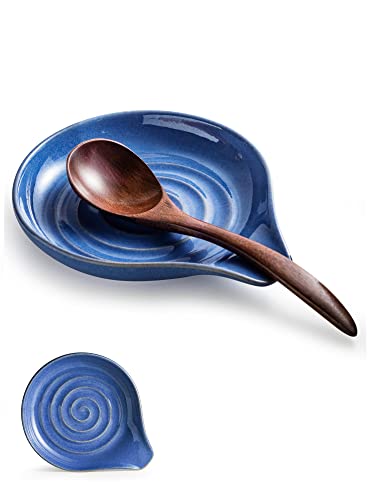 Spoon Rest, Large Ceramic Spoon Holder for Stove Top, Heat-Resistant Cooking Spoon Rest for Kitchen Counter Decor, 5 Inches, Blue - color: Reactive-Blue
