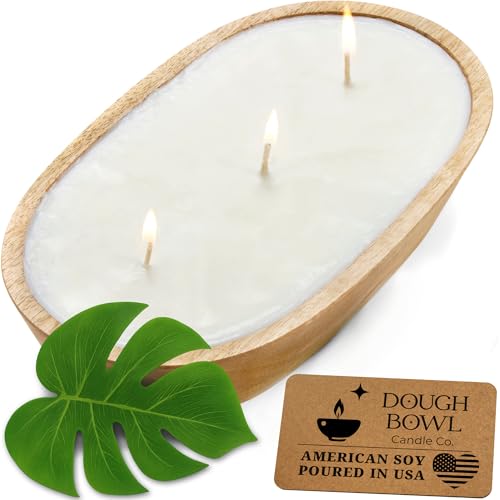 Dough Bowl Candle Co. Santal and Coconut Soy Candle - 3 Wick Rustic Farmhouse Coffee Table Decor, Odor Eliminator in Wooden Bowls, 20 Oz Wooden Dough Bowl Candle, All-Natural Gifts for Women and Men - size: 3-Wick