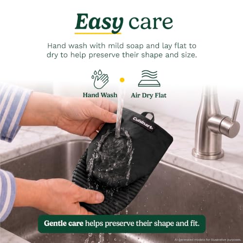 Cuisinart Mini Oven Mitts, 2-Pack 5"x8.5", Heat Resistant 500F | Compact pot holder for baking, air fryer, and cookware, silicone non-slip grip, hanging loop, fits either hand, wipes clean - color: Black
