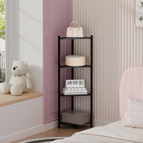 Wisuce Bamboo Small Corner Shelf Stand, 4-Tier Black Corner Bookshelf | Space-Saving Narrow Corner Shelf | Bathroom, Bedroom, Living Room, Kitchen & Plants | Stable Natural Bamboo Frame - color: Black, size: 4 Tier