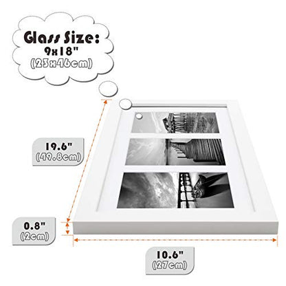 Golden State Art Display (3) 5x7 Pictures, 9x18 White Photo Wood Frame | Solid Wood With Tempered Glass, White Mat,Collage Frame - size: 9x18 White, for (3) 5x7