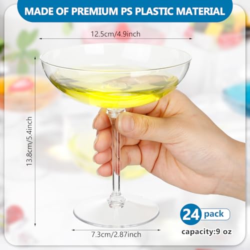 LemonRoad 24 Pcs Plastic Coupe Glasses 9 oz Disposable Martini Glasses for Cocktails, Champagne, Desserts and Espresso, Drinkware Set for Weddings, Birthday Parties, Home Bars (Clear) - color: Clear