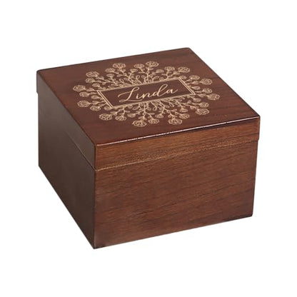 Personalized Wood Keepsake Box Custom Memory Box for Photos Jewelry Letters | Rustic Memento Storage Box for Wedding, Anniversary, Birthday, Christmas, Graduation & Bridesmaid Gifts, Customize Text - size: 5.9"L x 5.9"W x 3.9"H, style: Bouquet