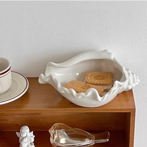 Conch Shell Tea Light Candle Holder, Shell Jewelry Dish, Ocean Coastal Beach Themed Ceramic White Sea Shell Jewelry Tray Dish Candy Dish Key Holder for Table Home Party Décor