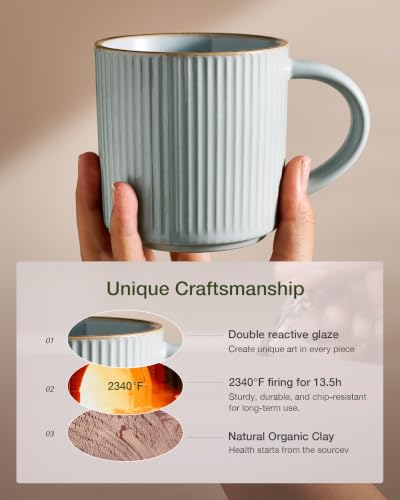 famiware Coffee Mug Set of 4, Star 12 oz Ceramic Mugs Cups Set with Handle | Stoneware Stackable Catering Cup for Coffee, Tea, Cappuccino, Latte, Microwave & Dishwasher Safe, Light Blue - color: Star-Light Blue, size: 4 Count (Pack of 1)