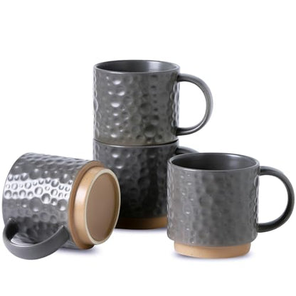 Nihow 16OZ Stackable Coffee Mug Set, Large Ceramic Coffee Mug Set of 4,Coffee Cup Set for Cappuccino/Latte/Cocoa,Dishwasher & Microwave Safe,Matte Gray - color: Matte Gray, size: 16 oz Without Stand