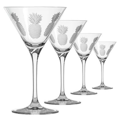 Rolf Glass Fresh Pineapple Martini Glass | Lead-Free Glasses | Proudly Made in the USA | Engraved Tropical Pineapple Martini Glasses | Set of 4 - color: Martini, size: Set of 4