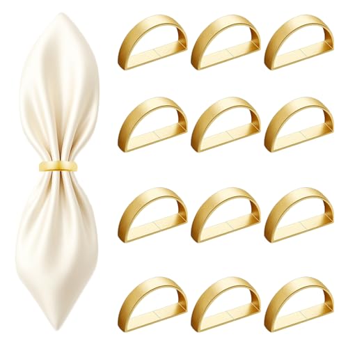12 Pcs Stainless Steel Napkin Rings - Matt Gold Napkin Holder(Semicircle) | Matt Gold Napkin Holder Buckles for Table Kitchen Dinner Party Wedding Christmas Party - size: 12Pcs Gold