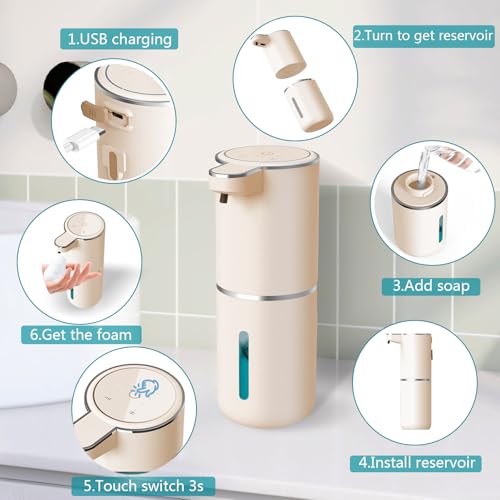 Automatic Soap Dispenser – Touchless Foaming Soap Dispenser 400ml USB Rechargeable Dispenser Electric Wall Mounted 4levels Adjustable Foam Soap Dispenser Pump for Bathroom Kitchen(Gold) - color: Gold, style: Foam