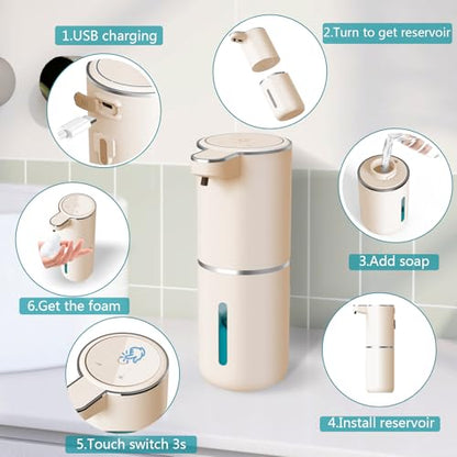 Automatic Soap Dispenser – Touchless Foaming Soap Dispenser 400ml USB Rechargeable Dispenser Electric Wall Mounted 4levels Adjustable Foam Soap Dispenser Pump for Bathroom Kitchen(Gold) - color: Gold, style: Foam