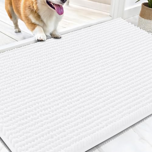 OLANLY Dog Door Mat for Muddy Paws 30x20, Extra Absorbent Chenille Mud Mat | White, Absorbs Moisture and Dirt, Non-Slip Machine Washable Doormat, Quick-Drying Indoor Entryway Floor Mat for Dogs - color: White, size: 30" X 20"