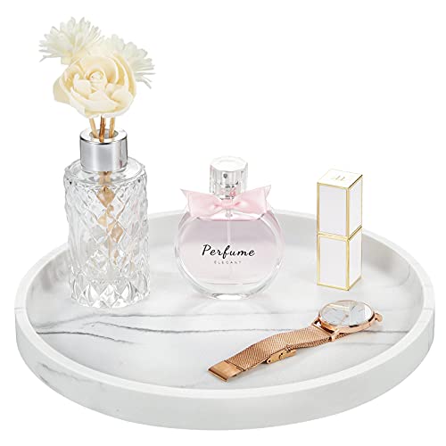 Emibele Vanity Tray, White Round Trays for Bathroom Bedroom Countertop | 10.63'' Resin Decorative Storage Organizer for Home Decor, Jewelry Storage Dresser Tray for Perfume,Cosmetics, Gravel White - color: Round Gravel White