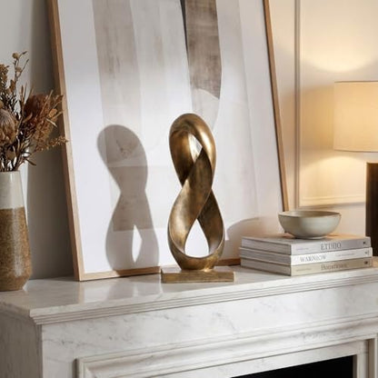 14.6" Tall Abstract Bronze-Finish Knot Sculpture, Modern Resin Infinity Loop Statue, Modern Tabletop Decor for Coffee Table, Bookshelf, Mantel, Entryway, Living Room Office Accent Centerpiece