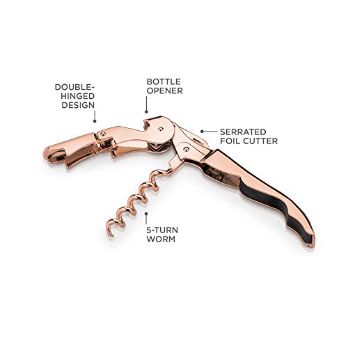 Viski Summit Double Hinged Waiters Corkscrew Wine Opener with Foil Cutter, Durable Stainless Steel with Built-in Bottle Opener for Beers and Soft Drinks, Home Bar, Kitchen, Travel, Set of 1, Copper - style: Copper