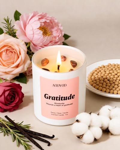 AOOVOO Healing Candles Set for Women - 4 Pack Soy Candles for Home Scented | Aromatherapy Candle with Crystals, Rhodonite Gratitude /Clear Quartz Appreciation /Aventurine Blessing /Rose Quartz Love - style: Healing Candles Set