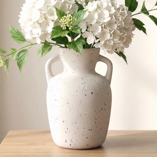 Ceramic Flower Vase with Handles, Tall White Vase, Large Decorative Terracotta Vases, Farmhouse Rustic Pottery Vases for Home Decor, Living Room - size: 7"h