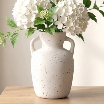 Ceramic Flower Vase with Handles, Tall White Vase, Large Decorative Terracotta Vases, Farmhouse Rustic Pottery Vases for Home Decor, Living Room - size: 7"h