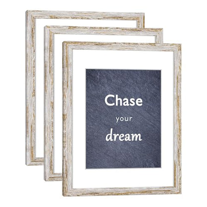 Rustic Distressed Retro Style White Frame 11x14 Picture Frame Set of 3 with Real Glass for Pictures 8x10 with Mat or 11x14 Without Mat, Wall Gallery or Tabletop display - size: 11x14(set of 3)