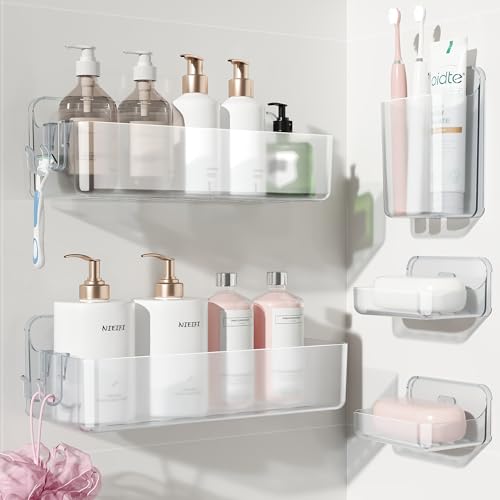 Nieifi Adhesive Shower Shelves, Clear, 5 Pieces | Rustproof ABS, Large Capacity, Removable Design, Easy-Clean, No Drilling Shower Organizer for Bathroom Storage & Home Decor - color: A-Clear, size: 5 pieces