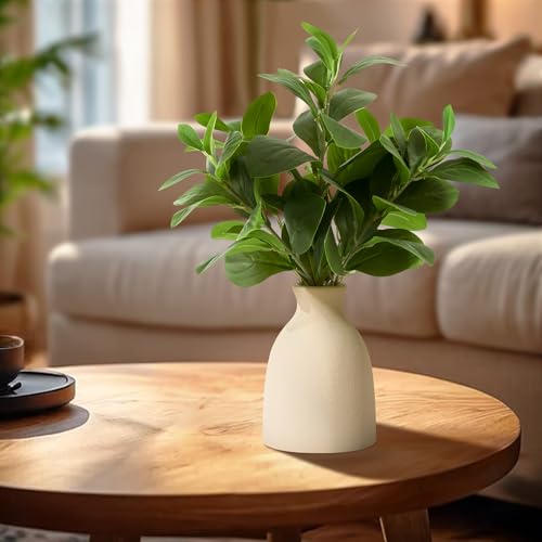 16" Artificial Eucalyptus Stems Potted Plant Indoor Fake Plants | Realistic Greenery with Vase, Small Artificial Office Desk Plants in Pots for Home Decor Weddings Centerpieces
