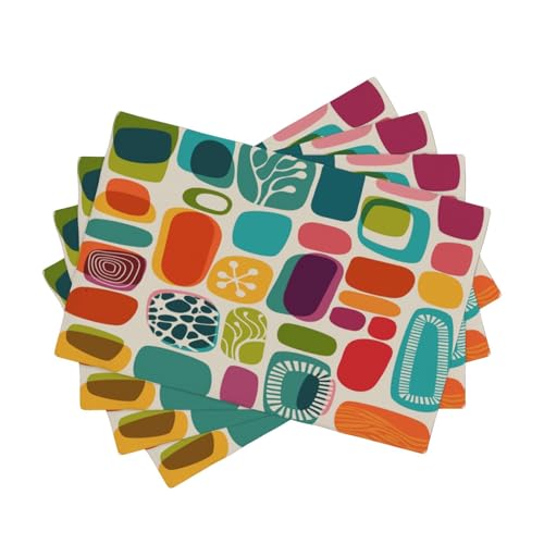 Mid Century Colorful Modern Placemats Set of 4,Kitchen Table Mats for Dining Outdoor Home Decor 12x18 Retro Place Mats 4 PCS, Style-15 - color: Style-15, size: 12"X18"|4 PCS