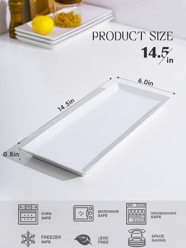 Kanwone White Serving Platters, Porcelain Serving Trays for Parties, Large Rectangular Plates - 14.5 Inch - style: Style4