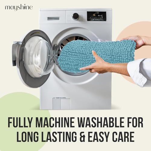 Standard 3pc Set Chenille Bath Mats, Includes 21"x24" U-Shaped Contour Toilet Rug, 21"x34" Inches Bathmat and 1 Toilet Lid Cover, Plush Absorbent Bath Mats Quick Dry, Spa Blue - color: Spa Blue, size: 24"x21", 34"x21" and TLC (Set)