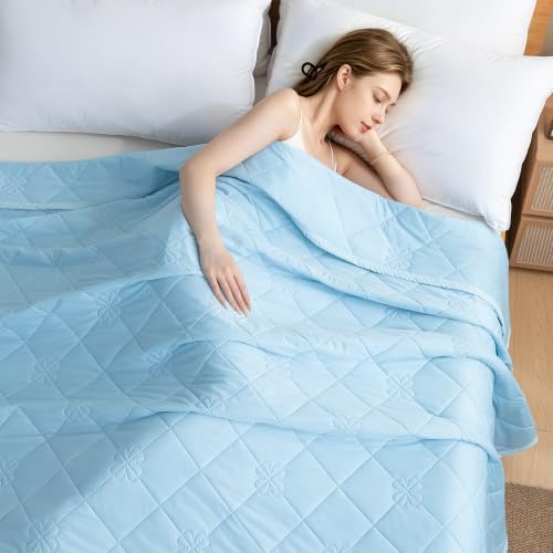 SheRest Lightweight & Breathable Summer Throw Blanket for the AC Room, Couch, or Nap Time, Soft and Portable Cooling Blanket for Hot Sleepers and Night Sweats (Blue, King) - color: Blue, size: King(108"*90")