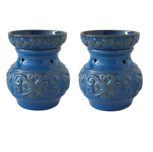 Hosley 2-Pack 5" High Blue Ceramic Electric Warmer Ideal Gift for Wedding Spa Aromatherapy. Use with Wax Melts Cubes and Fragrance Oils - color: Blue*2